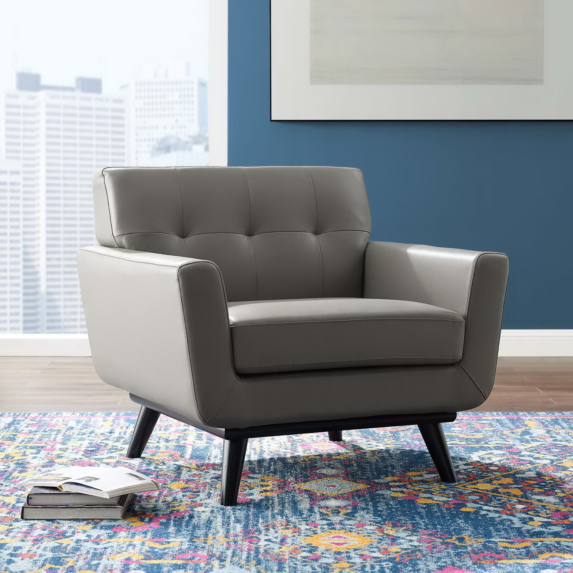 Engage Top-Grain Leather Living Room Lounge Accent Armchair - Gray