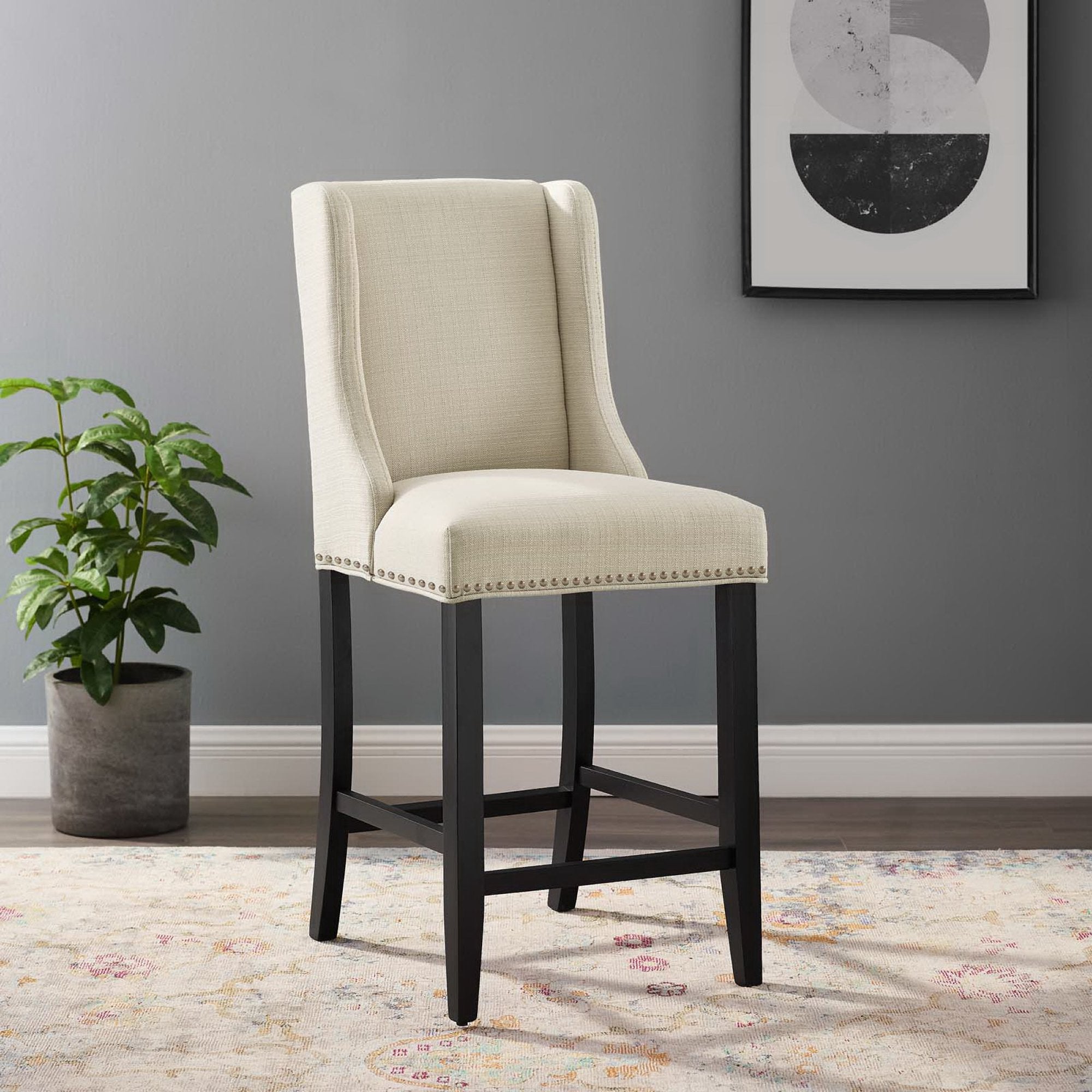 Baron Upholstered Fabric Counter Stool - Beige
