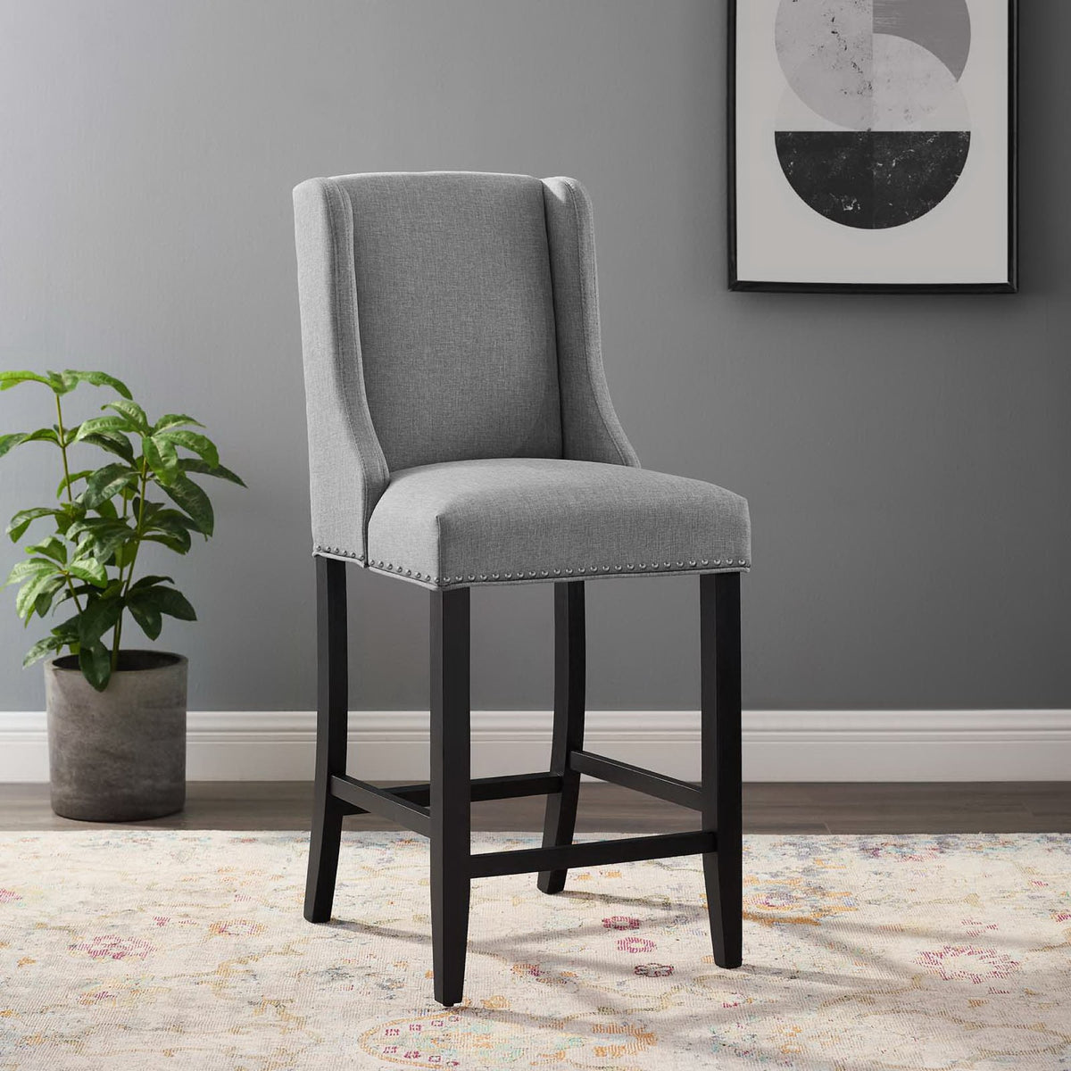 Baron Upholstered Fabric Counter Stool - Light Gray