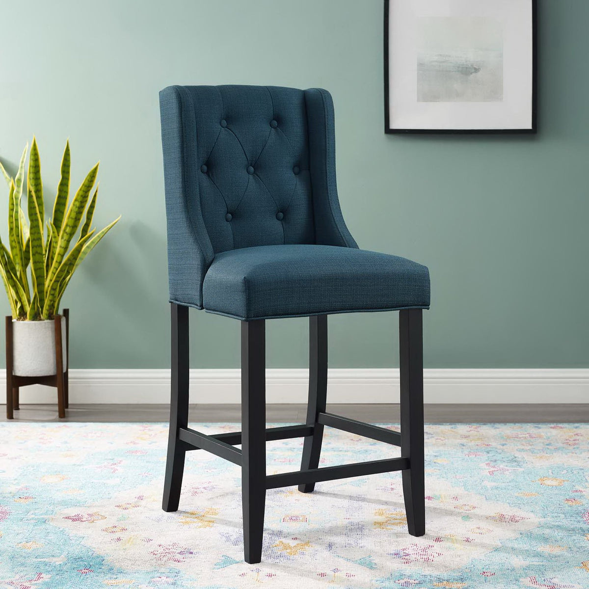 Baronet Tufted Button Upholstered Fabric Counter Stool - Azure