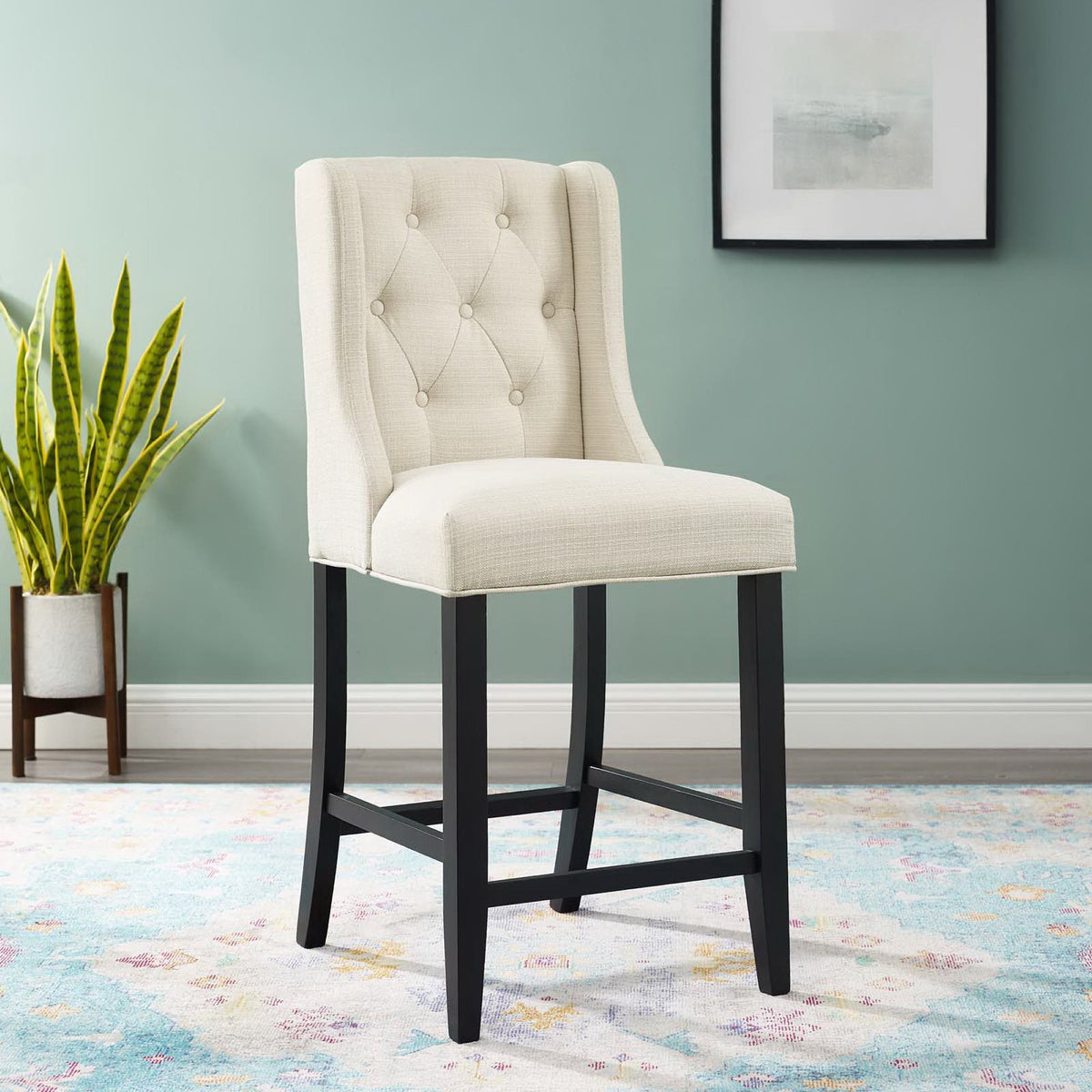 Baronet Tufted Button Upholstered Fabric Counter Stool - Beige