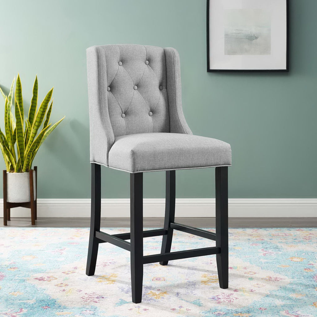 Baronet Tufted Button Upholstered Fabric Counter Stool - Light Gray