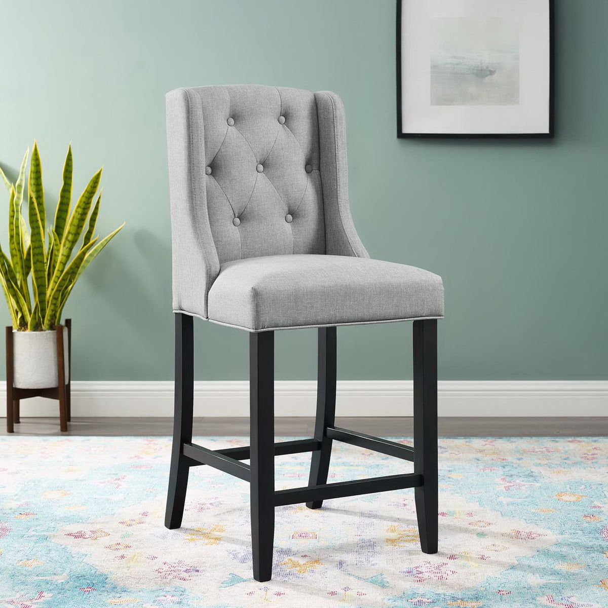Baronet Tufted Button Upholstered Fabric Counter Stool - Light Gray
