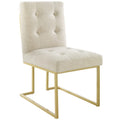 Privy Gold Stainless Steel Upholstered Fabric Dining Accent Chair - Gold Beige