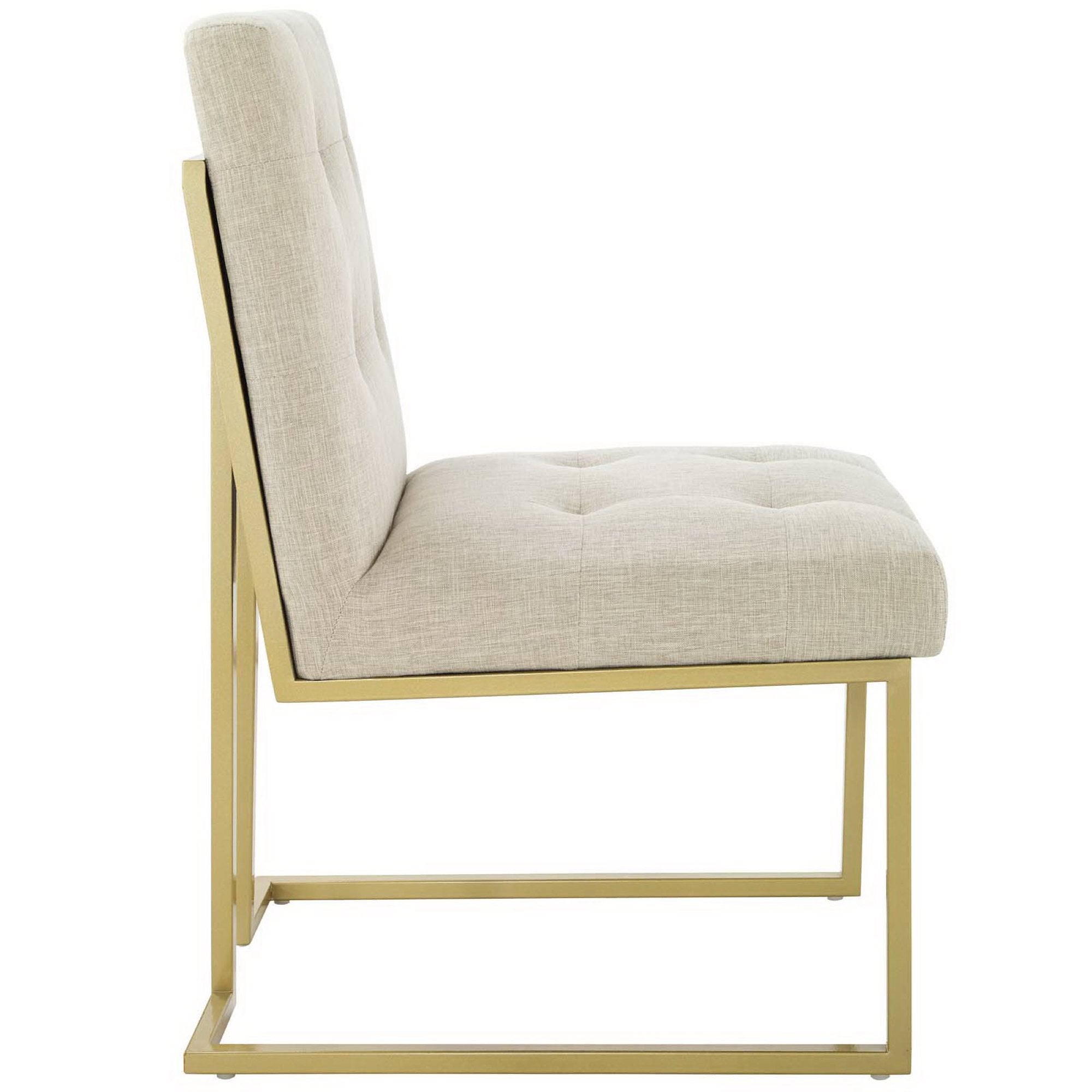 Privy Gold Stainless Steel Upholstered Fabric Dining Accent Chair - Gold Beige