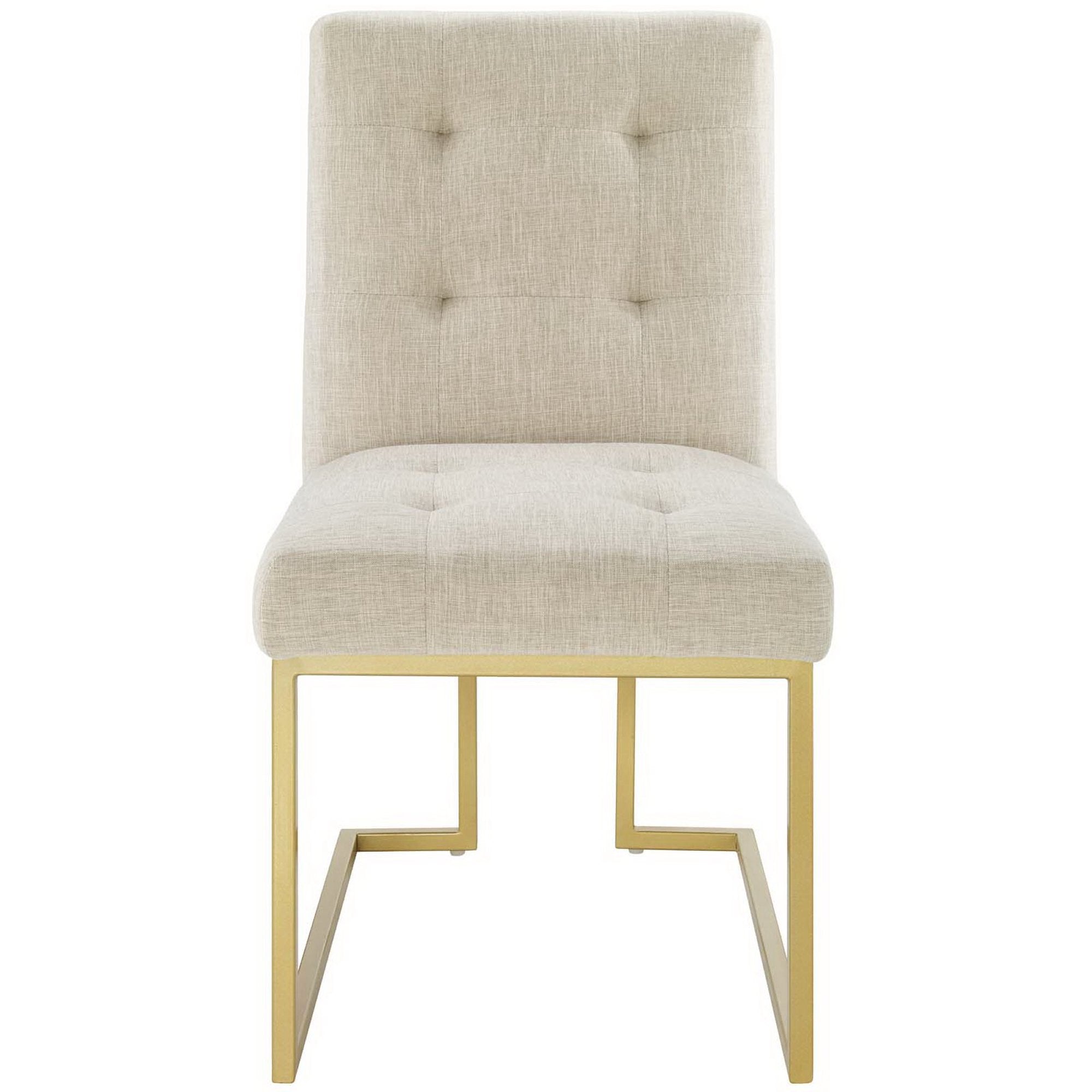 Privy Gold Stainless Steel Upholstered Fabric Dining Accent Chair - Gold Beige