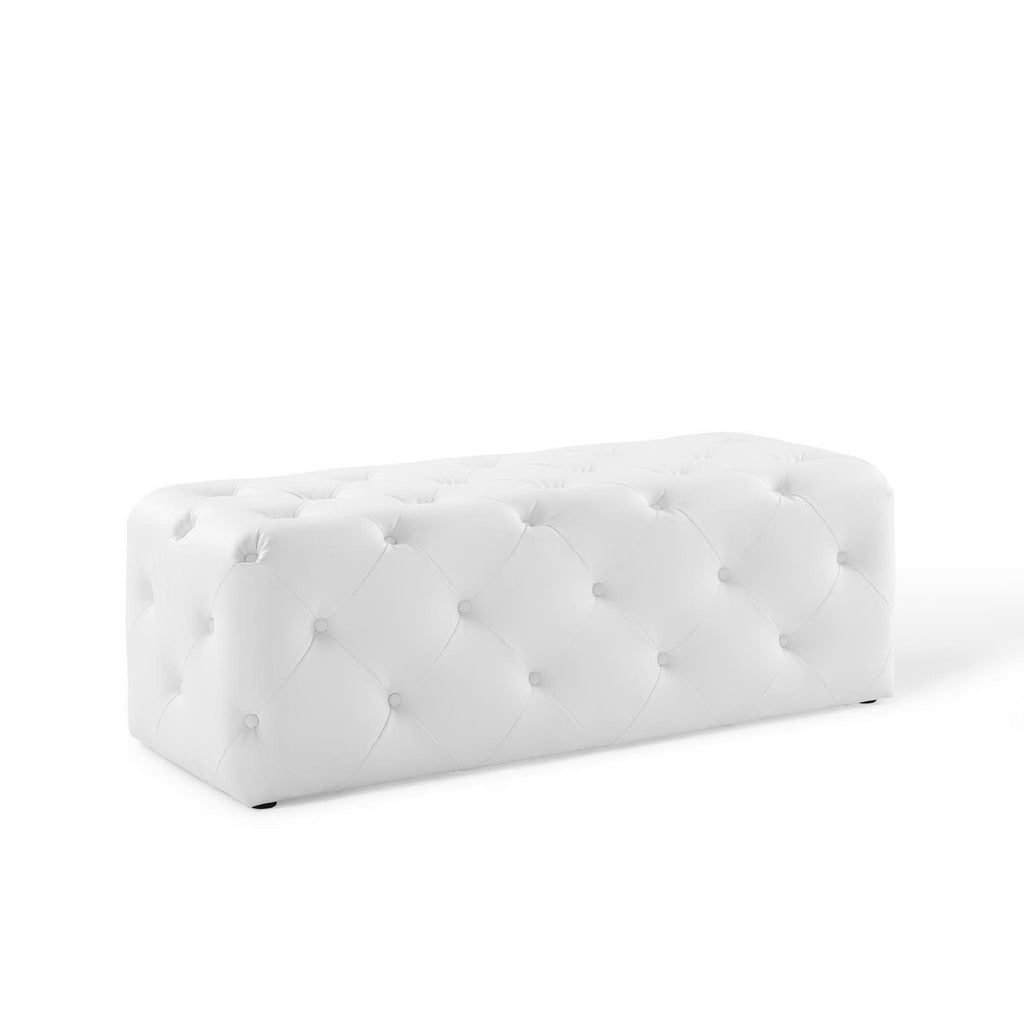 Amour 48" Tufted Button Entryway Faux Leather Bench - White