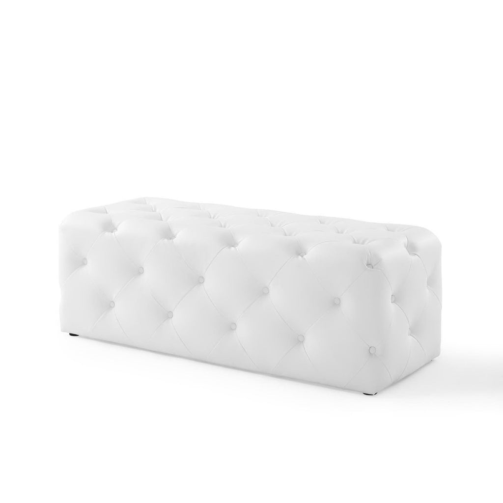 Amour 48" Tufted Button Entryway Faux Leather Bench - White