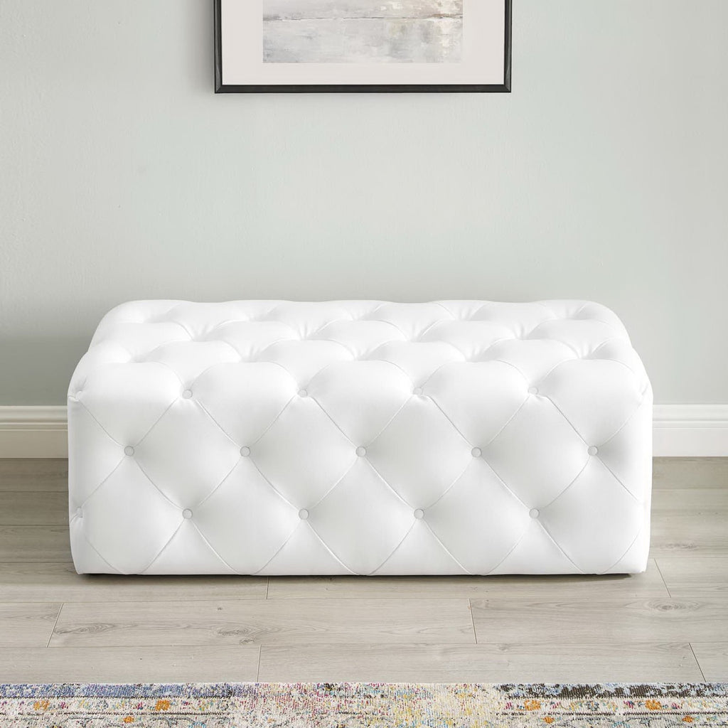 Amour 48" Tufted Button Entryway Faux Leather Bench - White