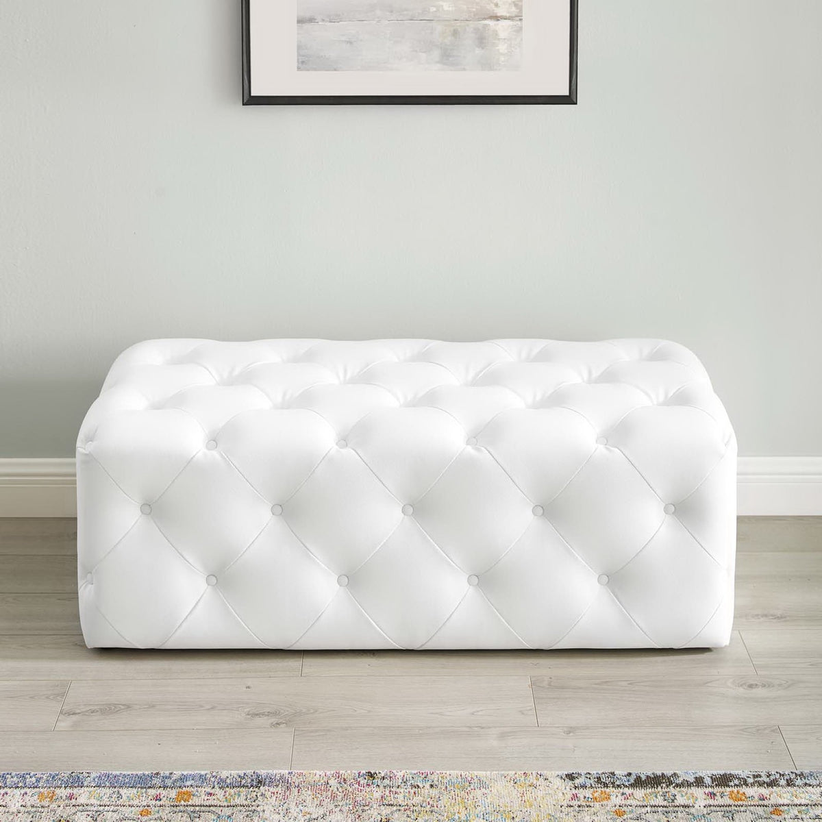 Amour 48" Tufted Button Entryway Faux Leather Bench - White