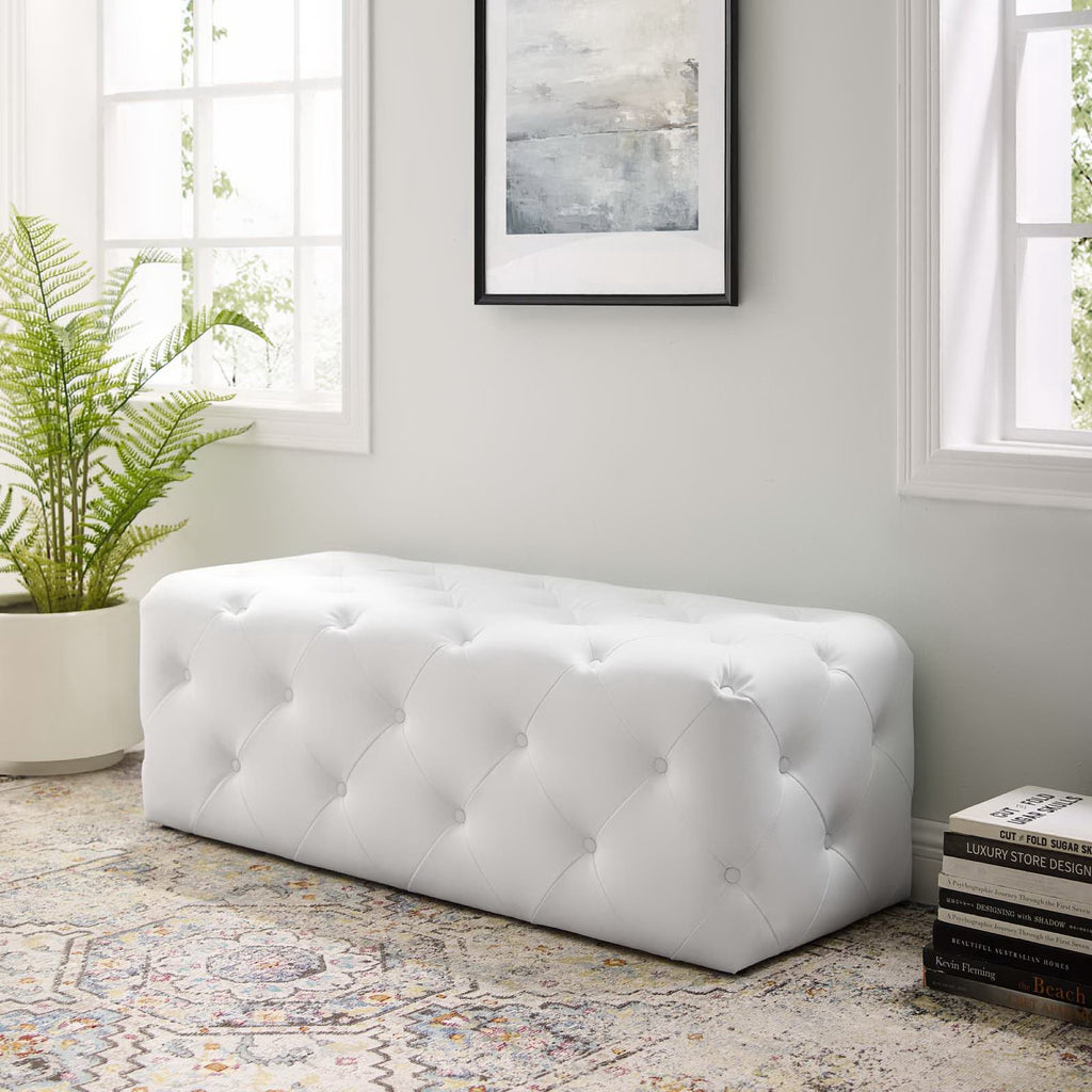 Amour 48" Tufted Button Entryway Faux Leather Bench - White