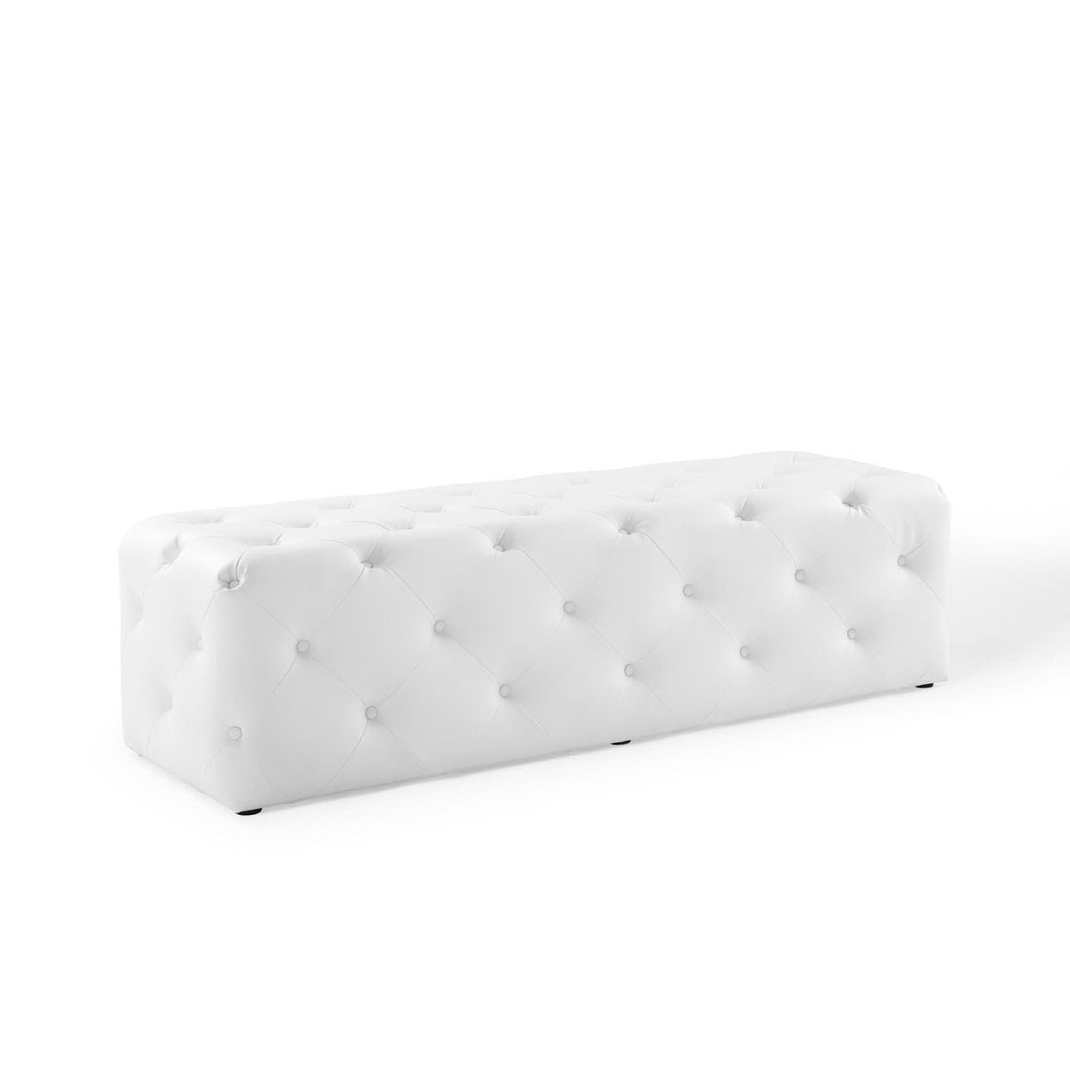 Amour 60" Tufted Button Entryway Faux Leather Bench - White