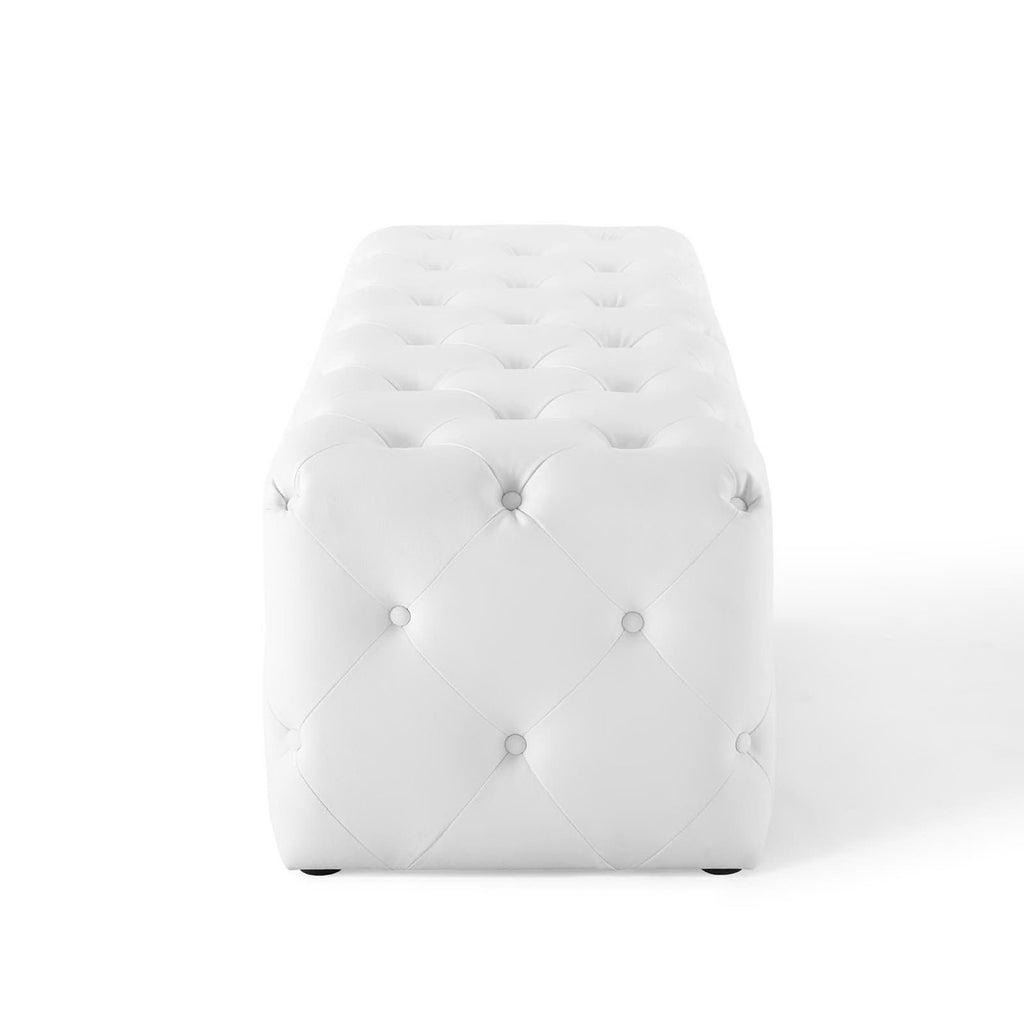 Amour 60" Tufted Button Entryway Faux Leather Bench - White