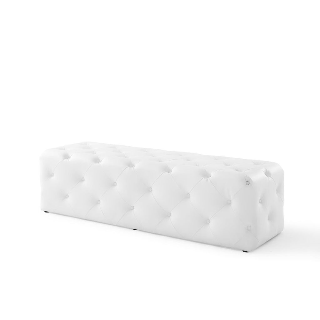Amour 60" Tufted Button Entryway Faux Leather Bench - White