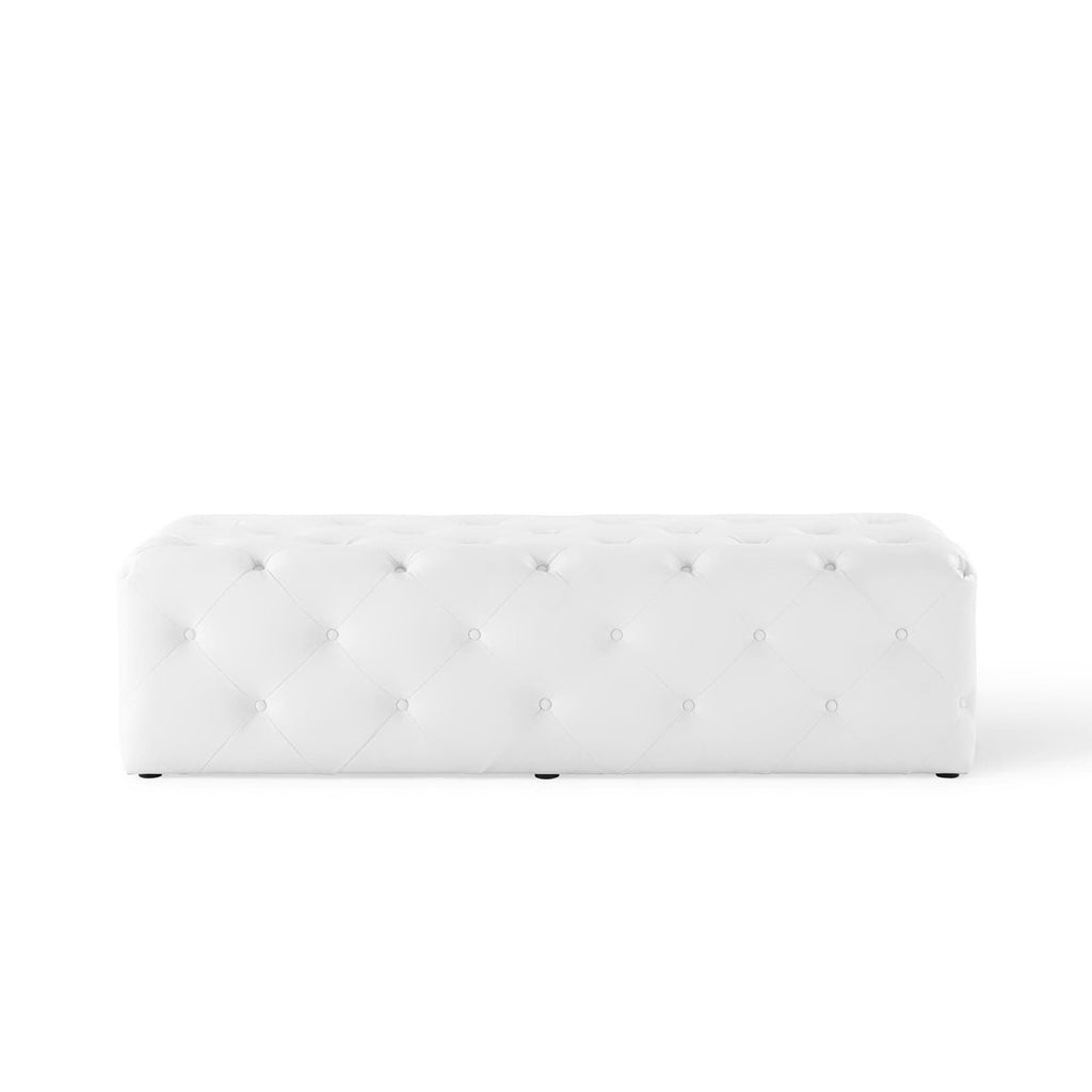 Amour 60" Tufted Button Entryway Faux Leather Bench - White