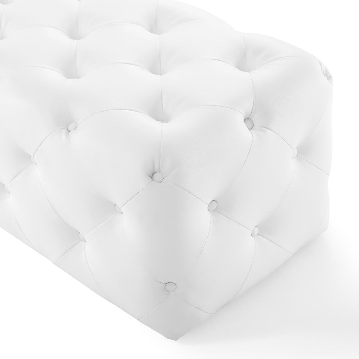 Amour 60" Tufted Button Entryway Faux Leather Bench - White
