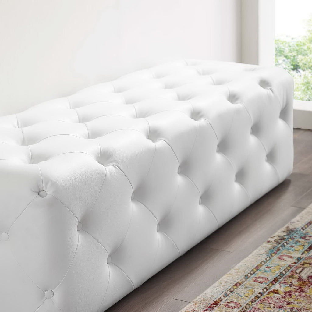 Amour 60" Tufted Button Entryway Faux Leather Bench - White