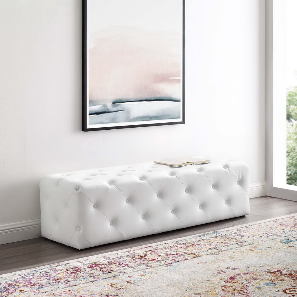 Amour 60" Tufted Button Entryway Faux Leather Bench - White