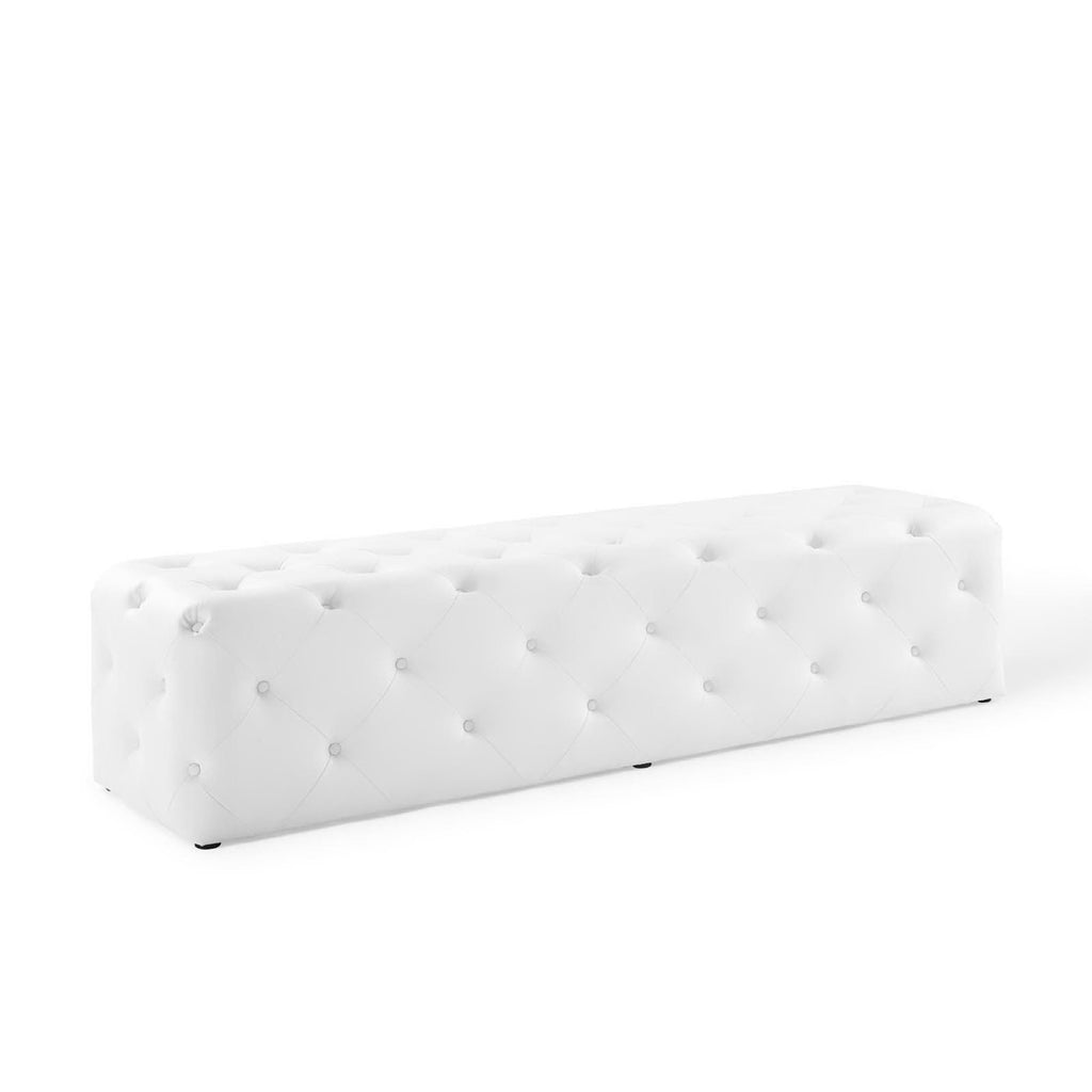 Amour 72" Tufted Button Entryway Faux Leather Bench - White