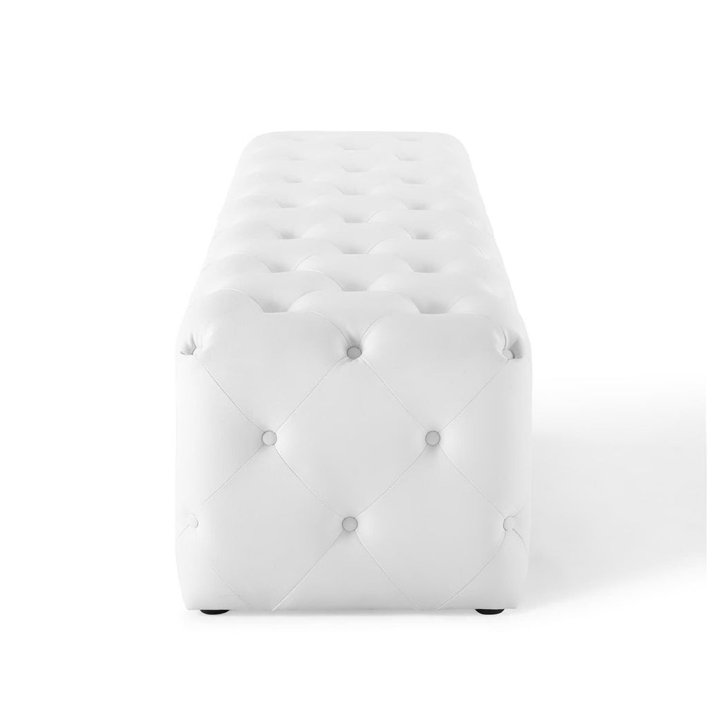 Amour 72" Tufted Button Entryway Faux Leather Bench - White