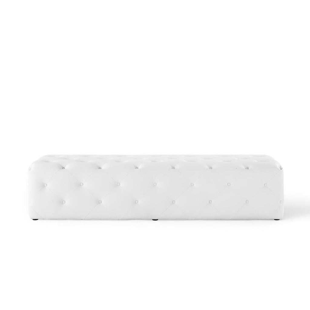 Amour 72" Tufted Button Entryway Faux Leather Bench - White
