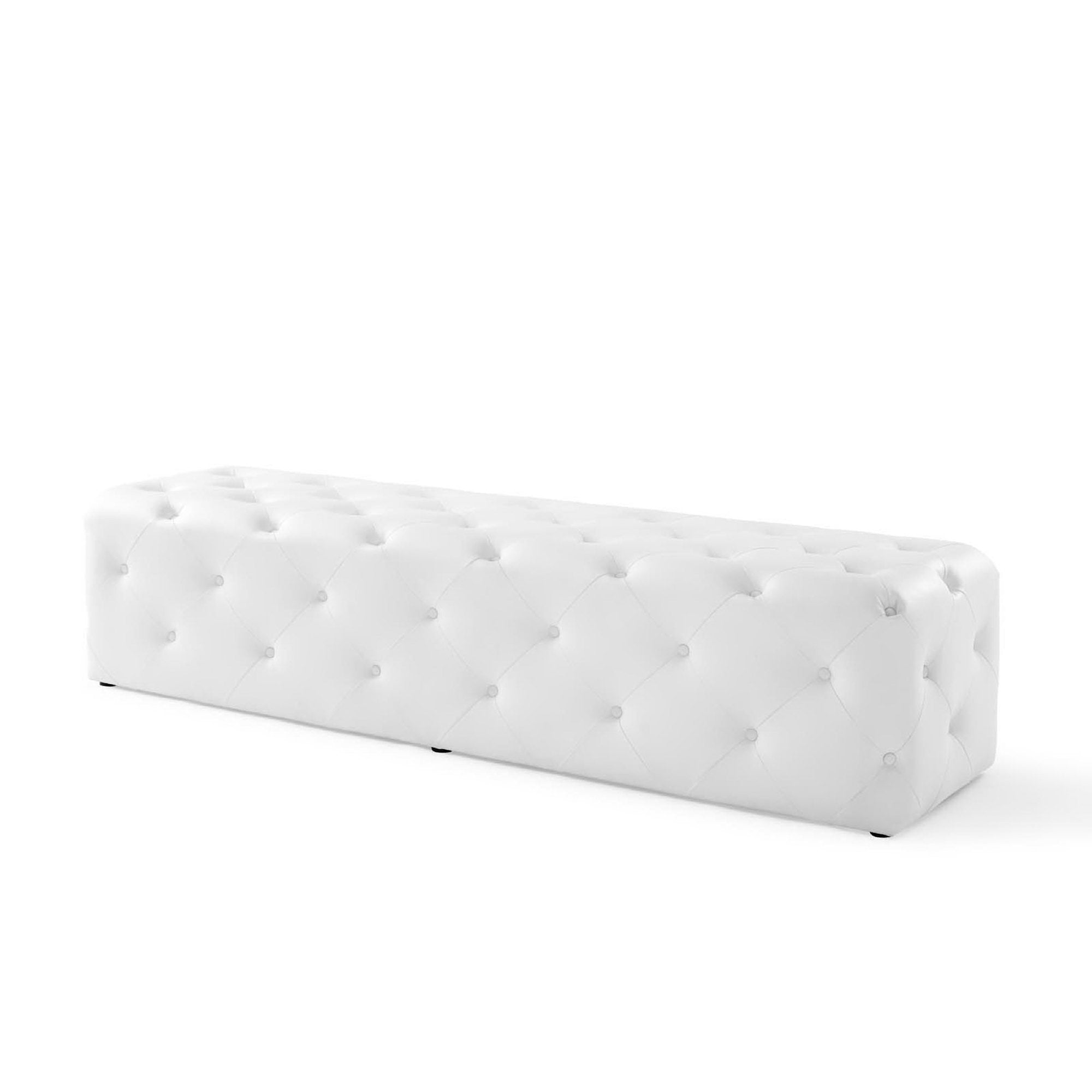 Amour 72" Tufted Button Entryway Faux Leather Bench - White
