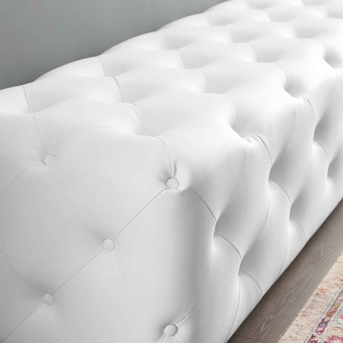 Amour 72" Tufted Button Entryway Faux Leather Bench - White