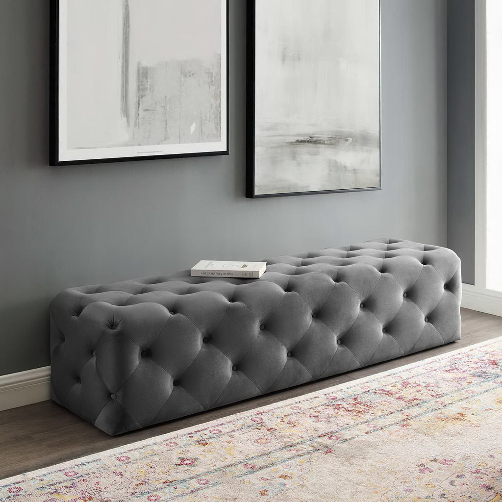 Amour 72" Tufted Button Entryway Performance Velvet Bench - Gray