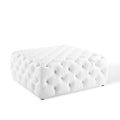 Amour Tufted Button Large Square Faux Leather Ottoman - White