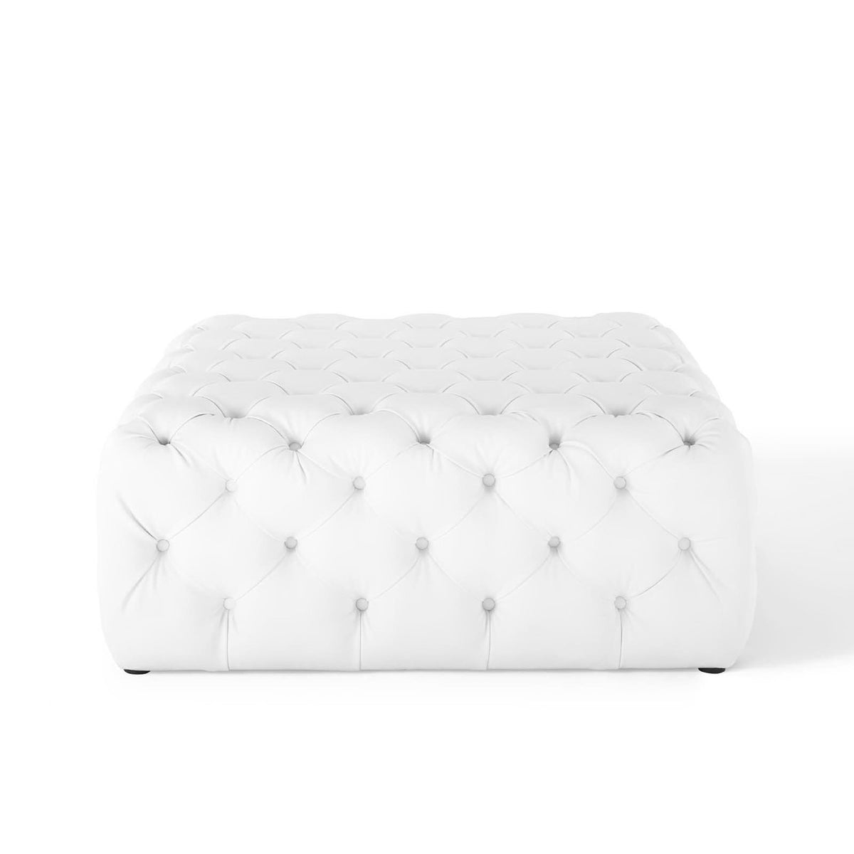 Amour Tufted Button Large Square Faux Leather Ottoman - White