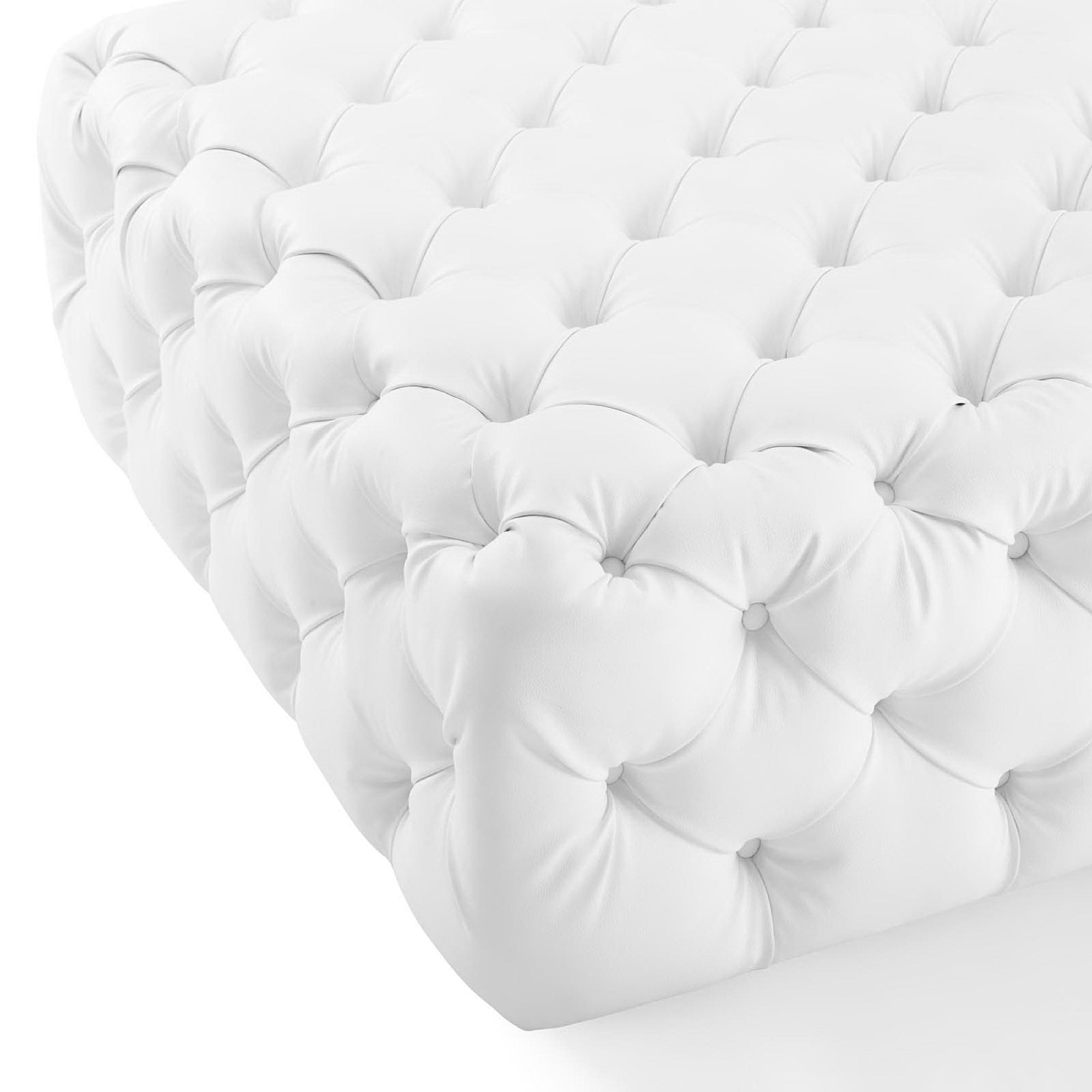 Amour Tufted Button Large Square Faux Leather Ottoman - White