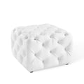 Amour Tufted Button Square Faux Leather Ottoman - White