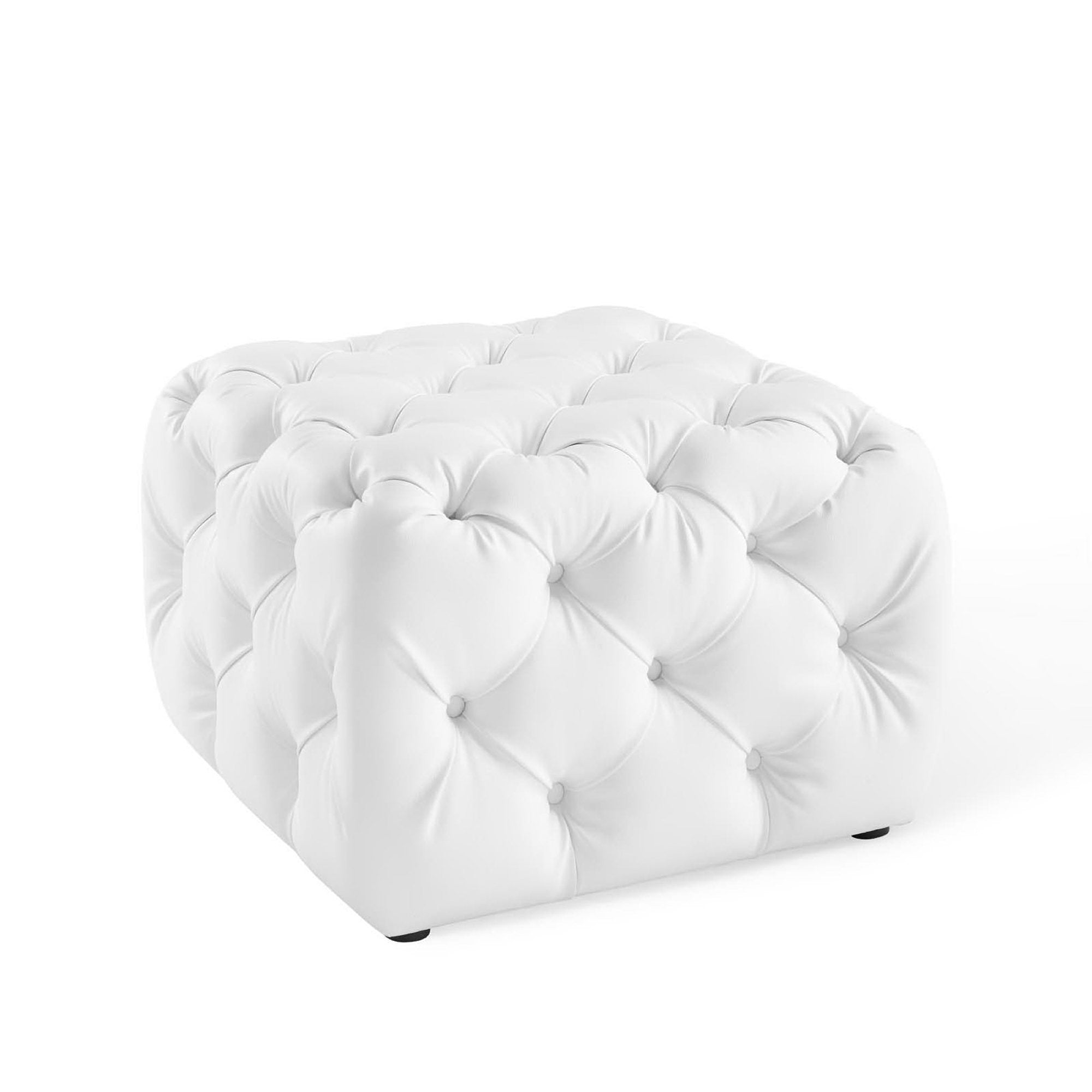 Amour Tufted Button Square Faux Leather Ottoman - White