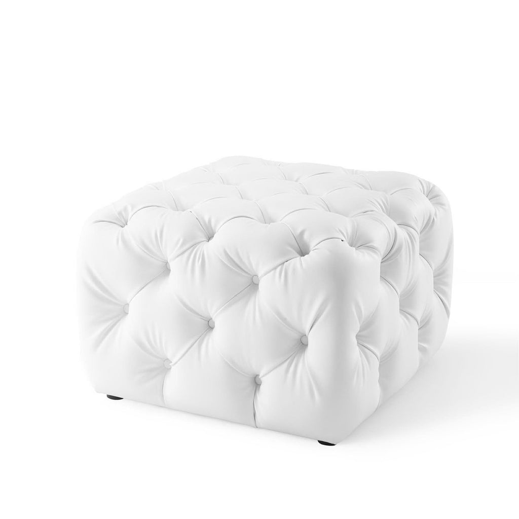 Amour Tufted Button Square Faux Leather Ottoman - White