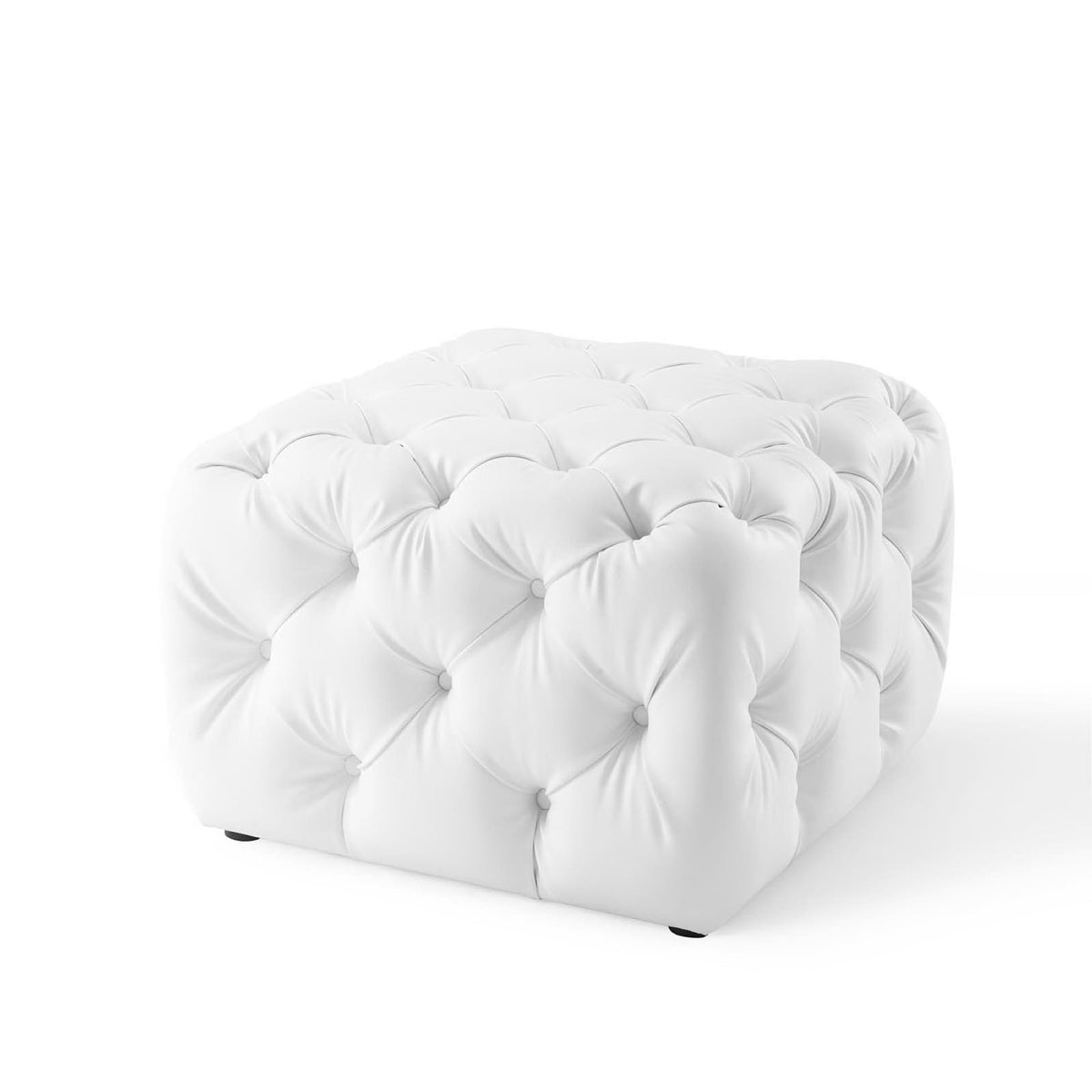 Amour Tufted Button Square Faux Leather Ottoman - White