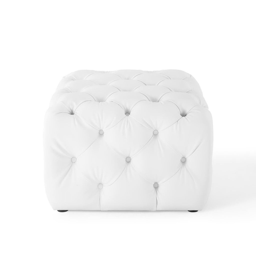 Amour Tufted Button Square Faux Leather Ottoman - White