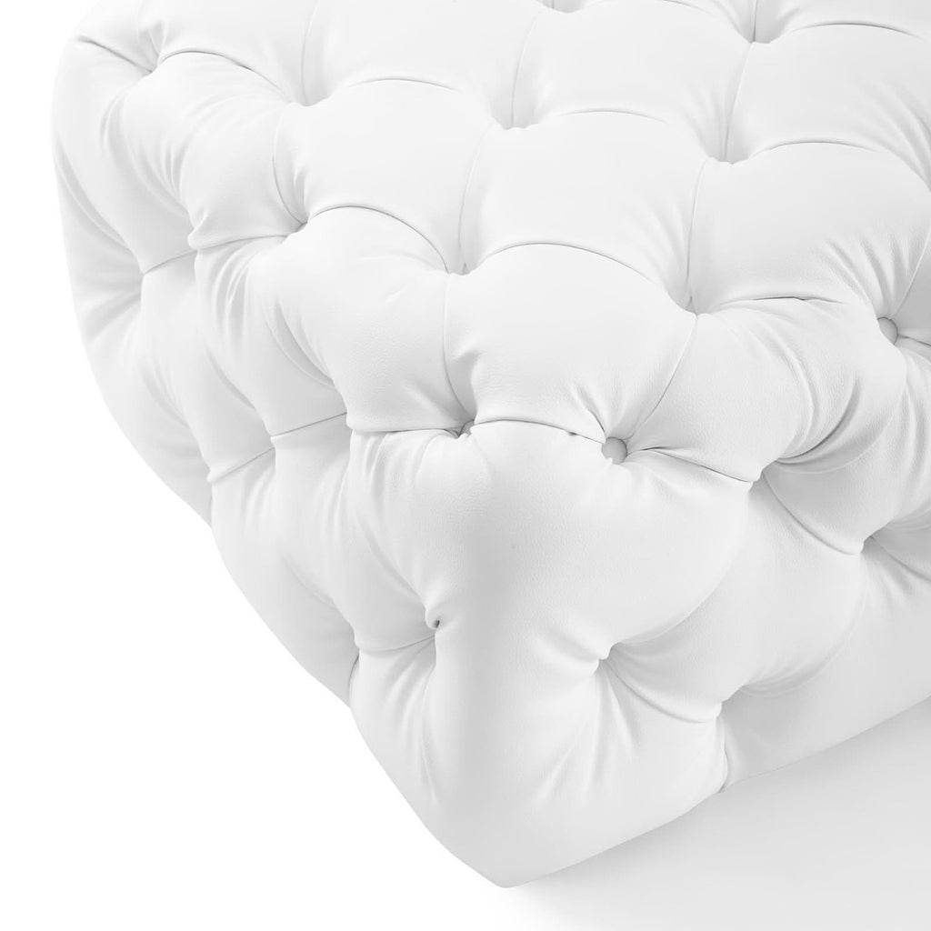 Amour Tufted Button Square Faux Leather Ottoman - White