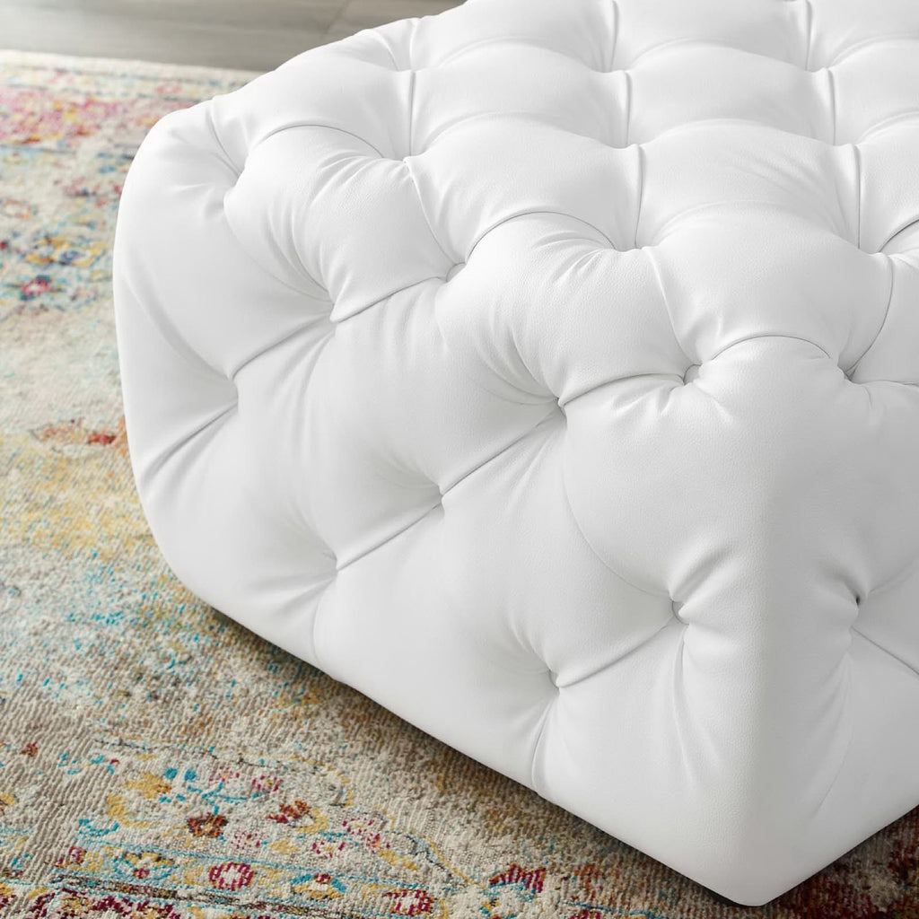 Amour Tufted Button Square Faux Leather Ottoman - White