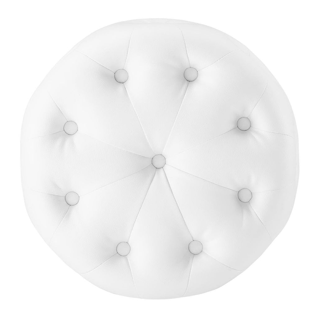 Amour Tufted Button Round Faux Leather Ottoman - White