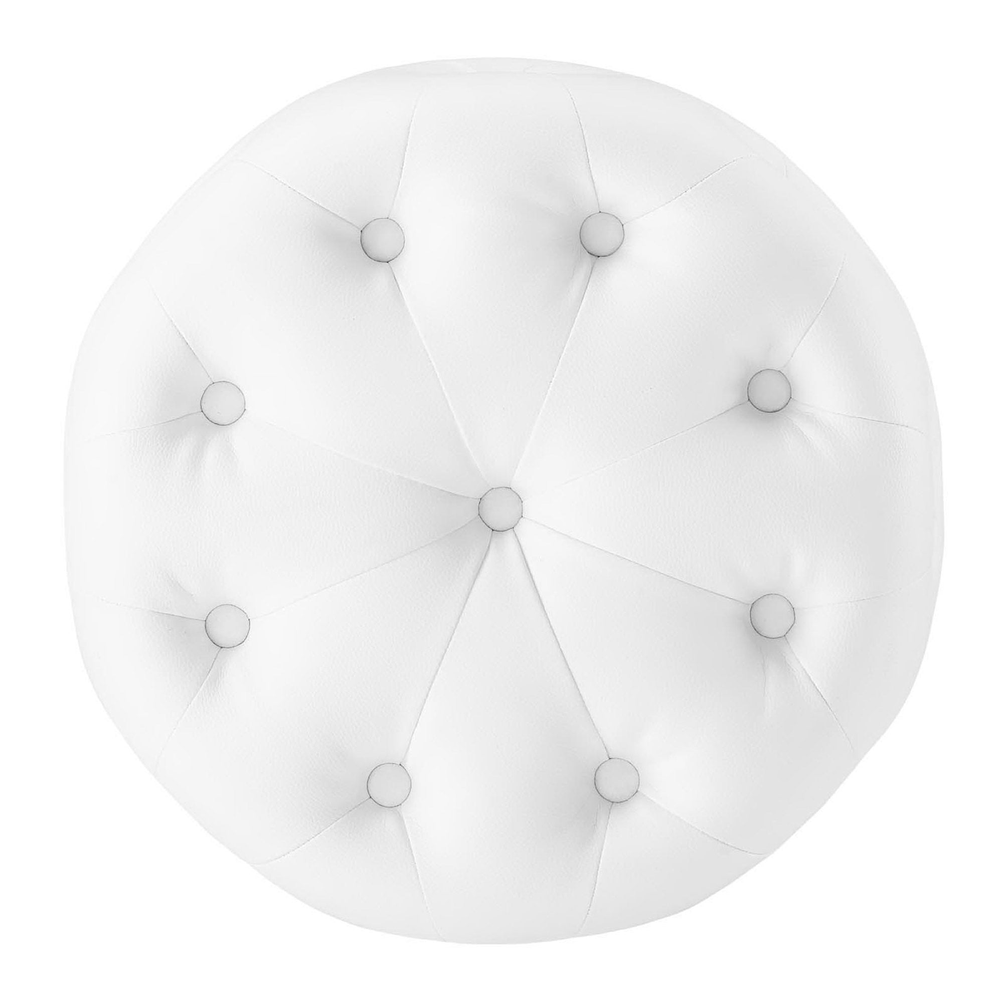 Amour Tufted Button Round Faux Leather Ottoman - White