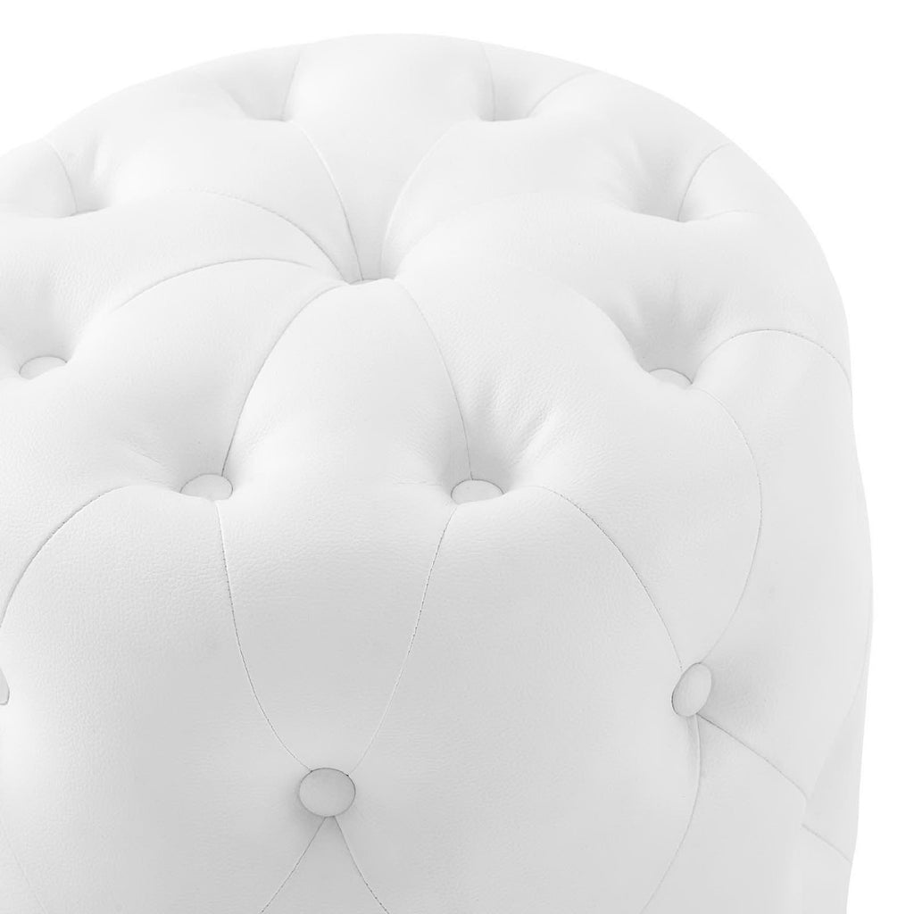 Amour Tufted Button Round Faux Leather Ottoman - White