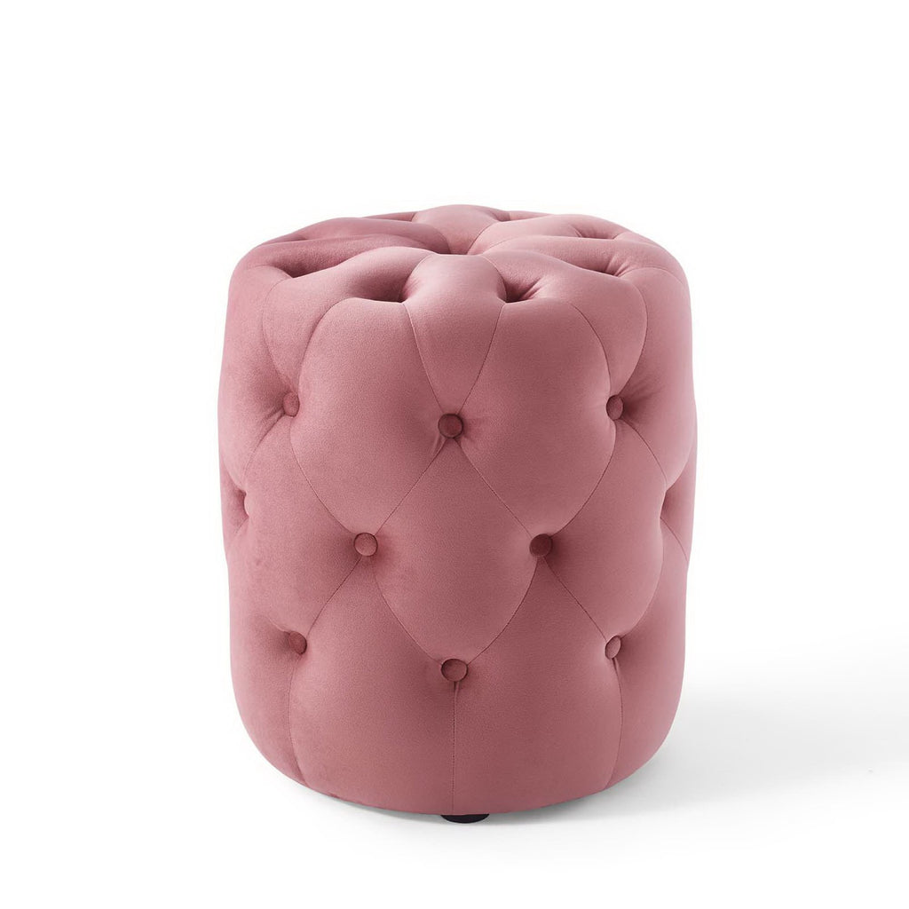 Amour Tufted Button Round Performance Velvet Ottoman - Dusty Rose
