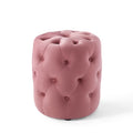 Amour Tufted Button Round Performance Velvet Ottoman - Dusty Rose