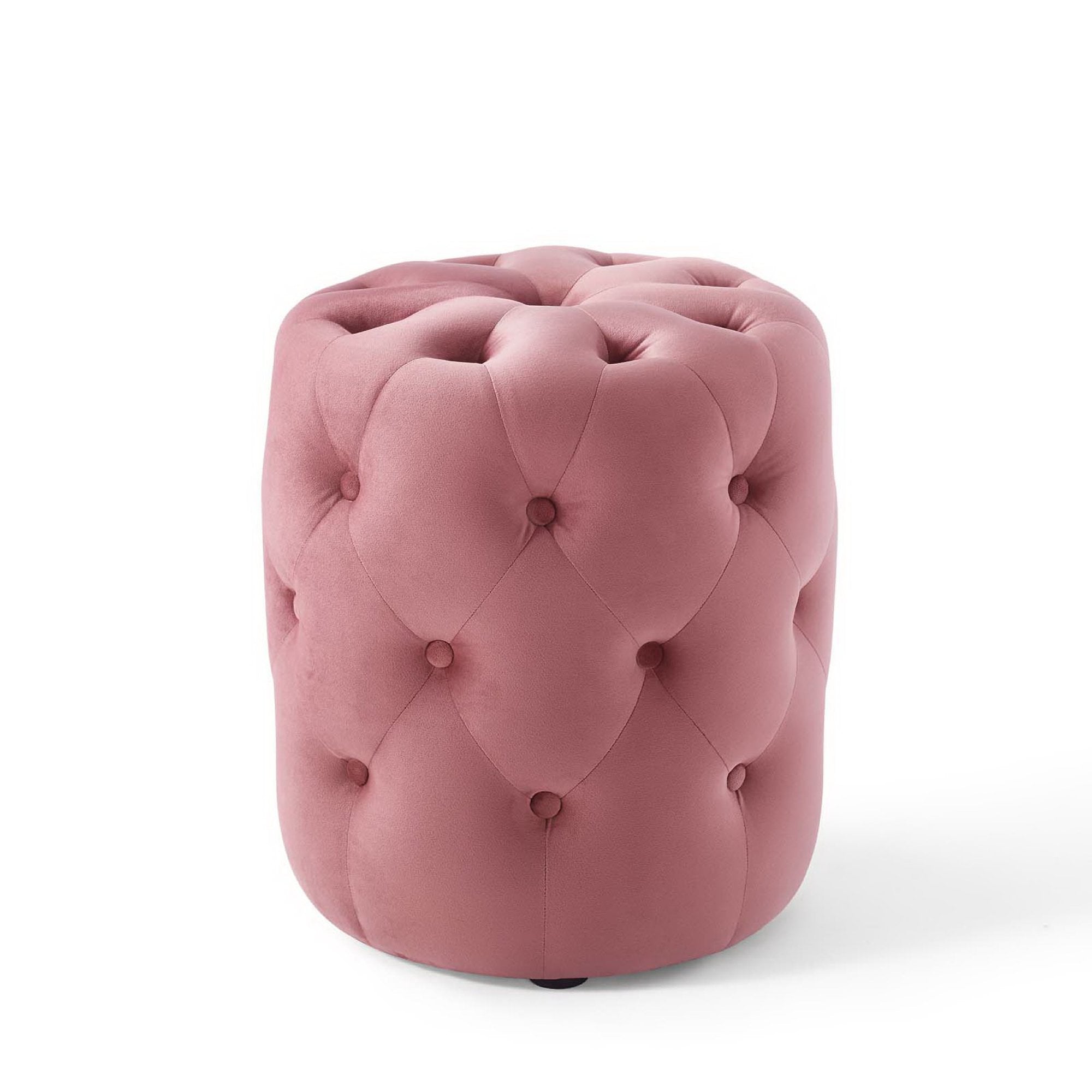 Amour Tufted Button Round Performance Velvet Ottoman - Dusty Rose