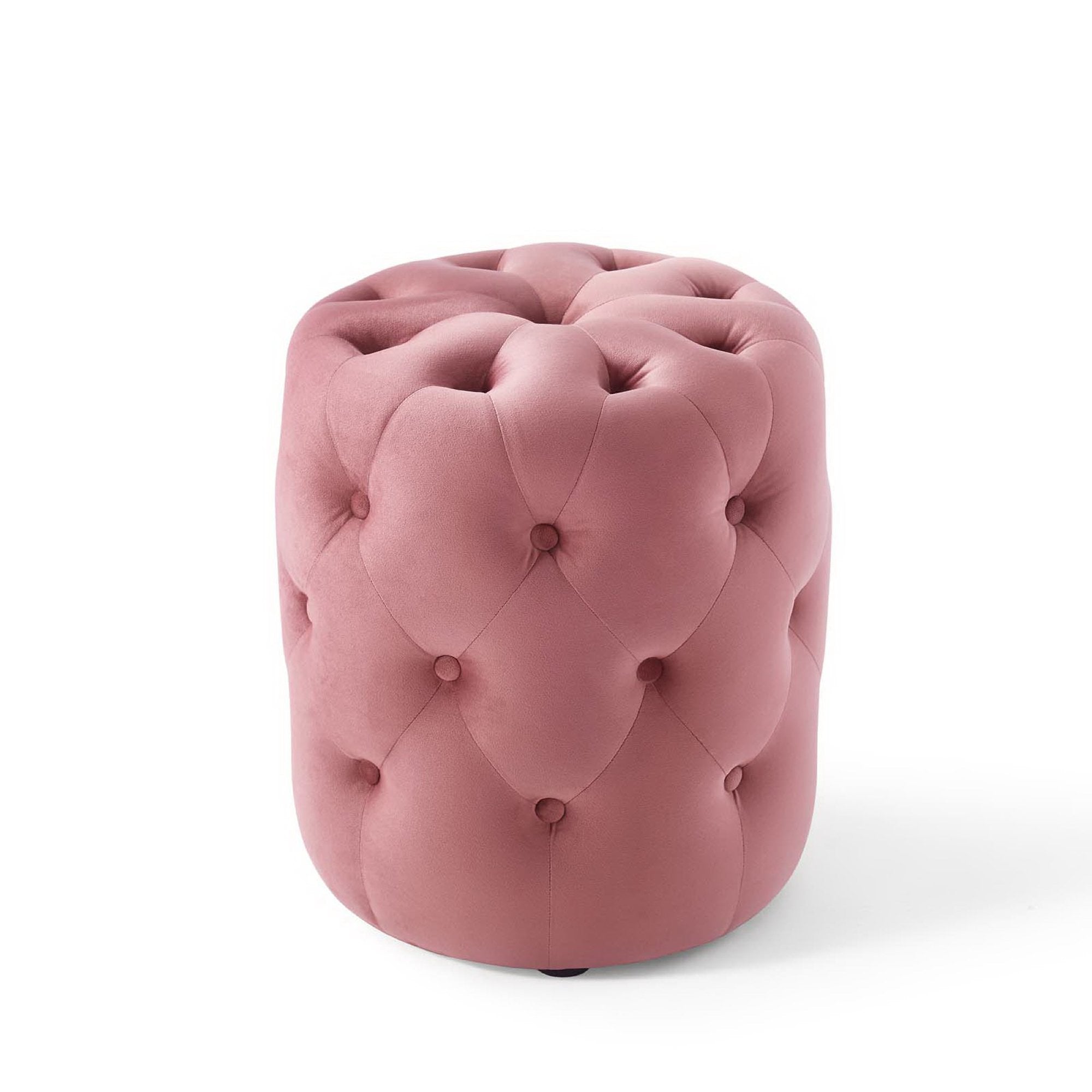 Amour Tufted Button Round Performance Velvet Ottoman - Dusty Rose
