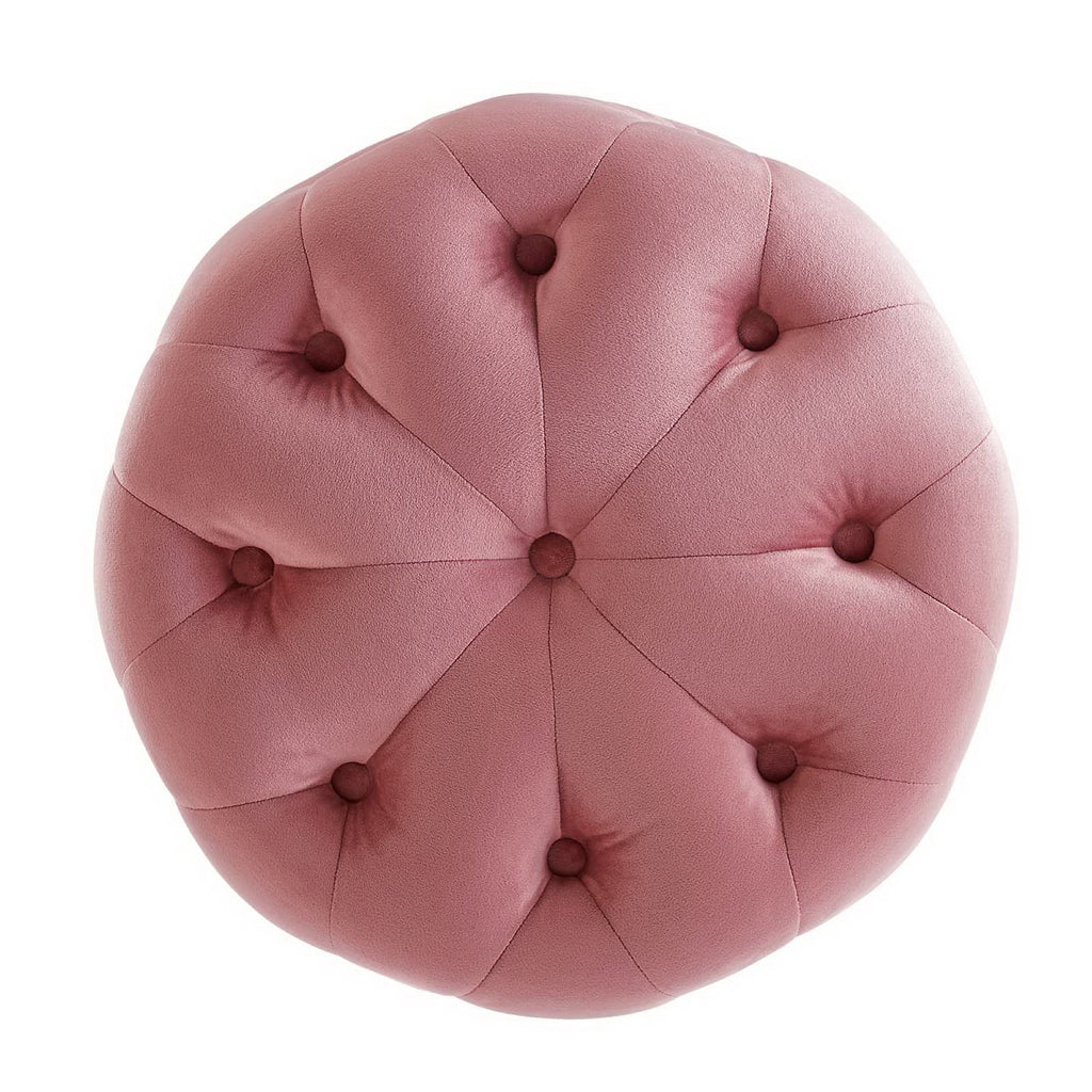 Amour Tufted Button Round Performance Velvet Ottoman - Dusty Rose