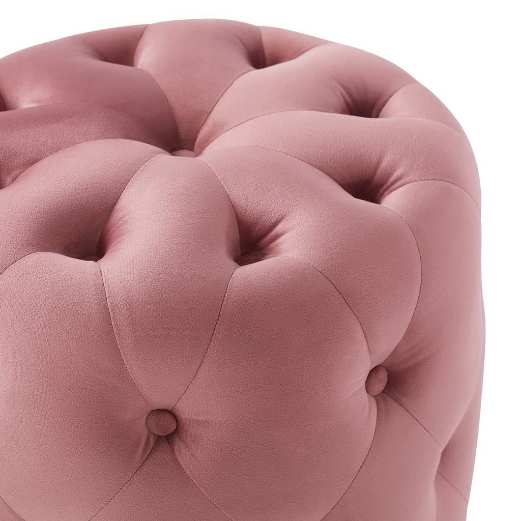 Amour Tufted Button Round Performance Velvet Ottoman - Dusty Rose