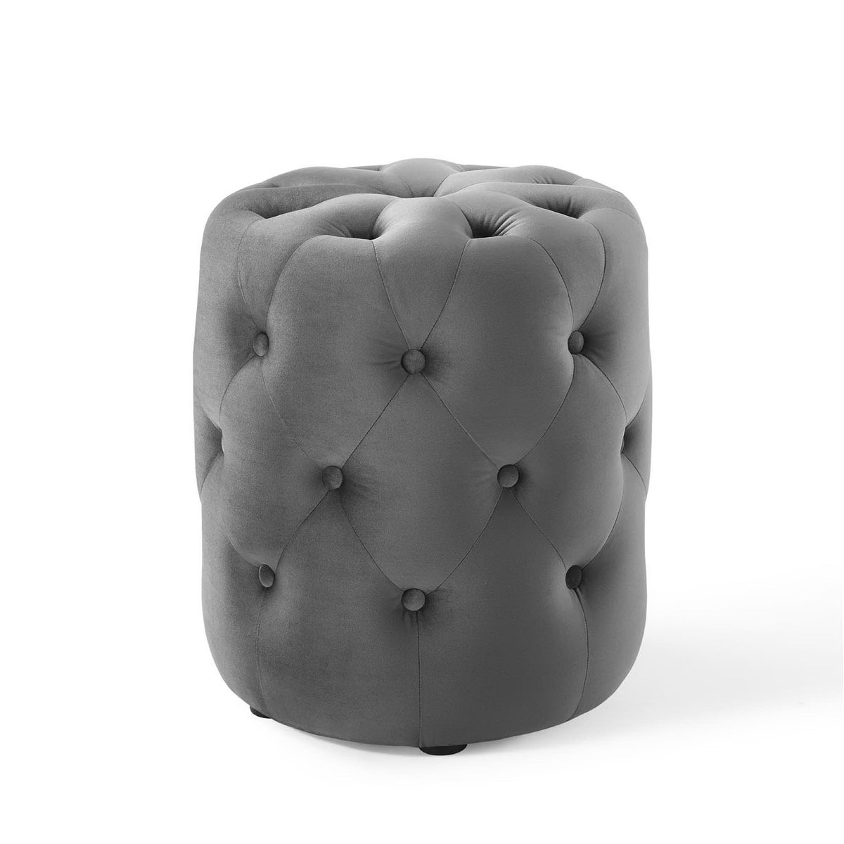 Amour Tufted Button Round Performance Velvet Ottoman - Gray
