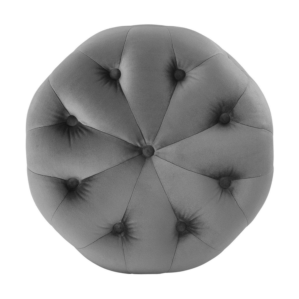 Amour Tufted Button Round Performance Velvet Ottoman - Gray