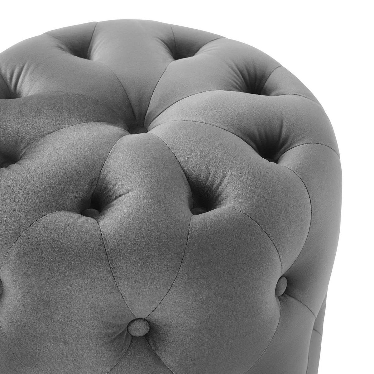 Amour Tufted Button Round Performance Velvet Ottoman - Gray
